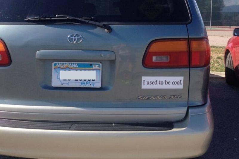 used to be cool sticker on a minivan