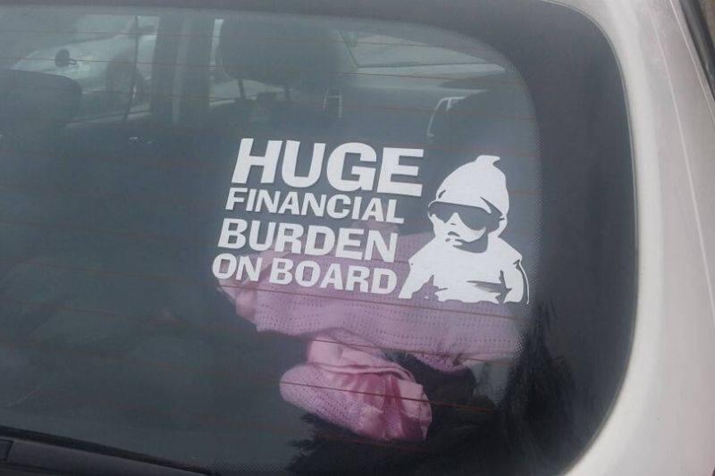 financial burden bumper sticker for babies