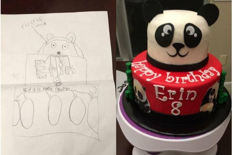 someone made a panda cake based on a drawing
