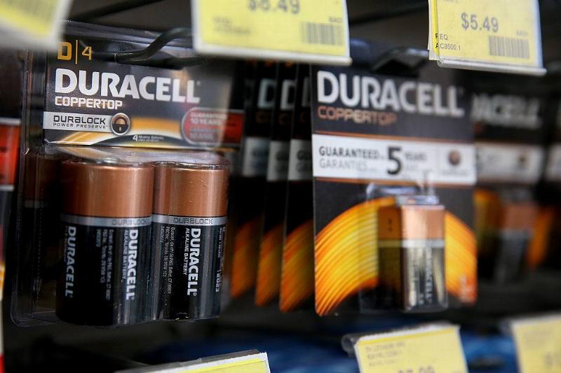 Duracell batteries are displayed on a shelf