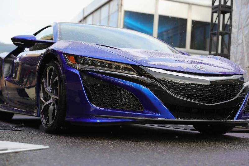 The 2017 Acura NSX is photographed close up.