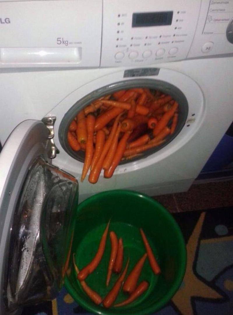 bulk load in washing machine of carrots