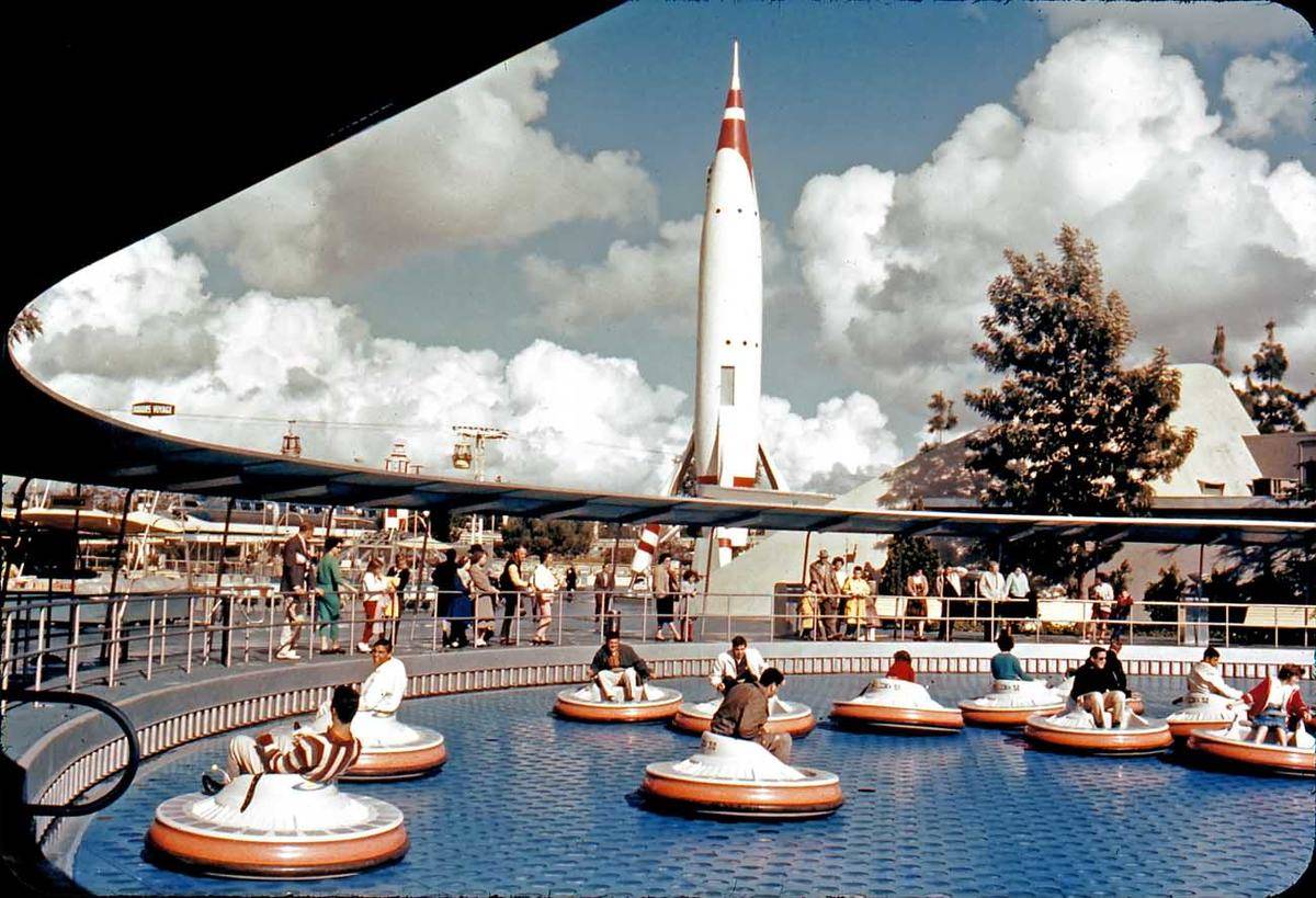 flying saucers ride near the rocket at disneyland