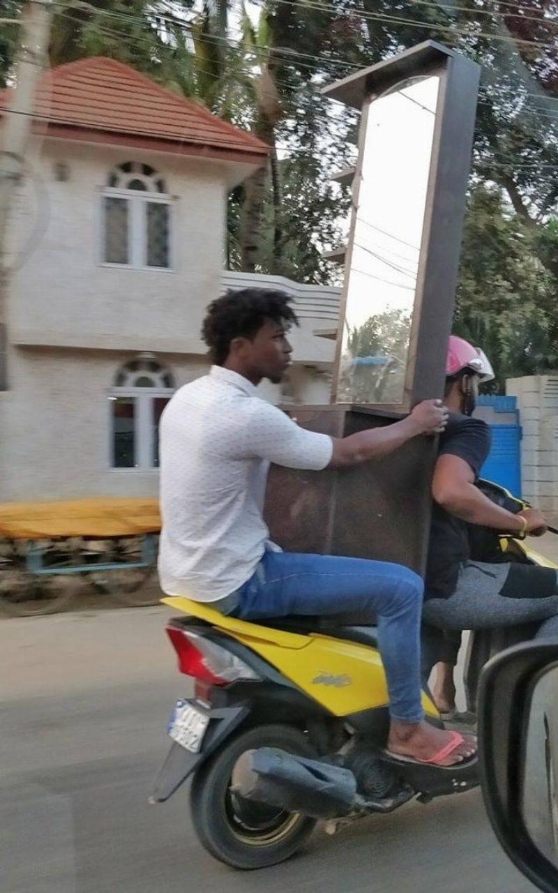 giant mirror as rearview on bike