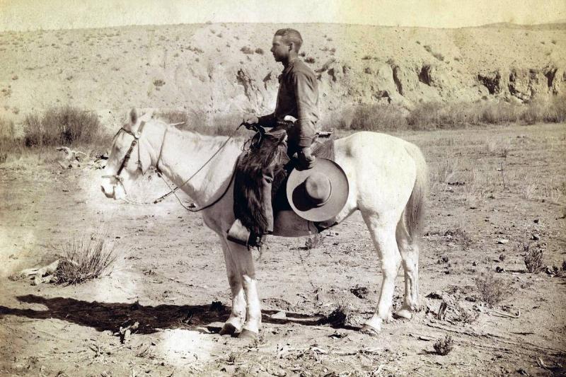 A Native American cowboy is seen with a lasso in 1850.