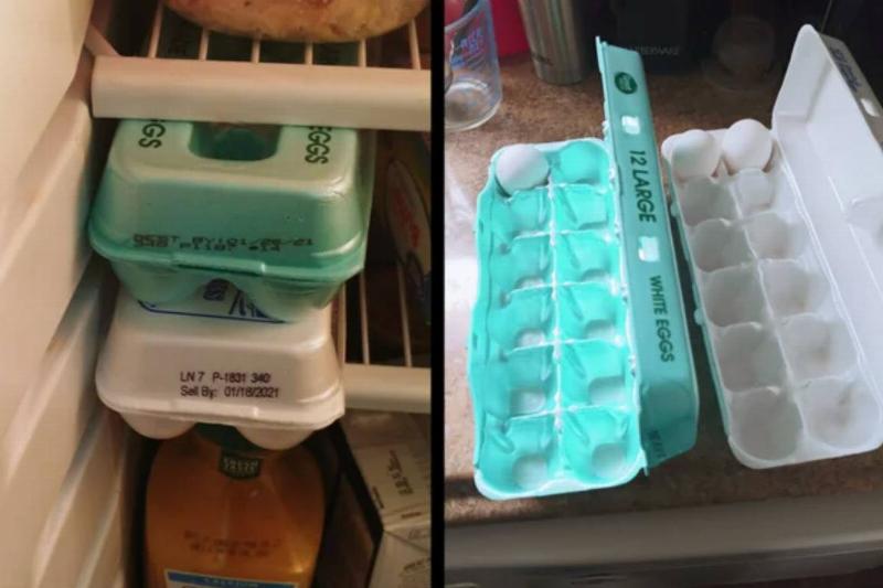 two cartons of eggs with a grand total of 3 eggs between both