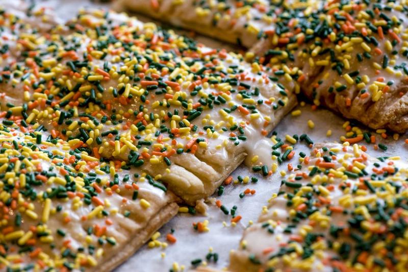 Homemade pop tarts have sprinkles on top.