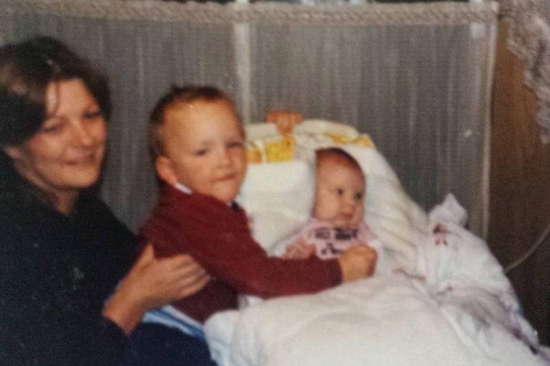 babies and mom vintage photo