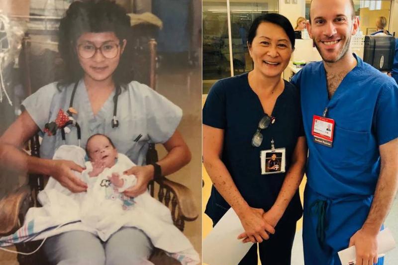 baby and nurse before and after