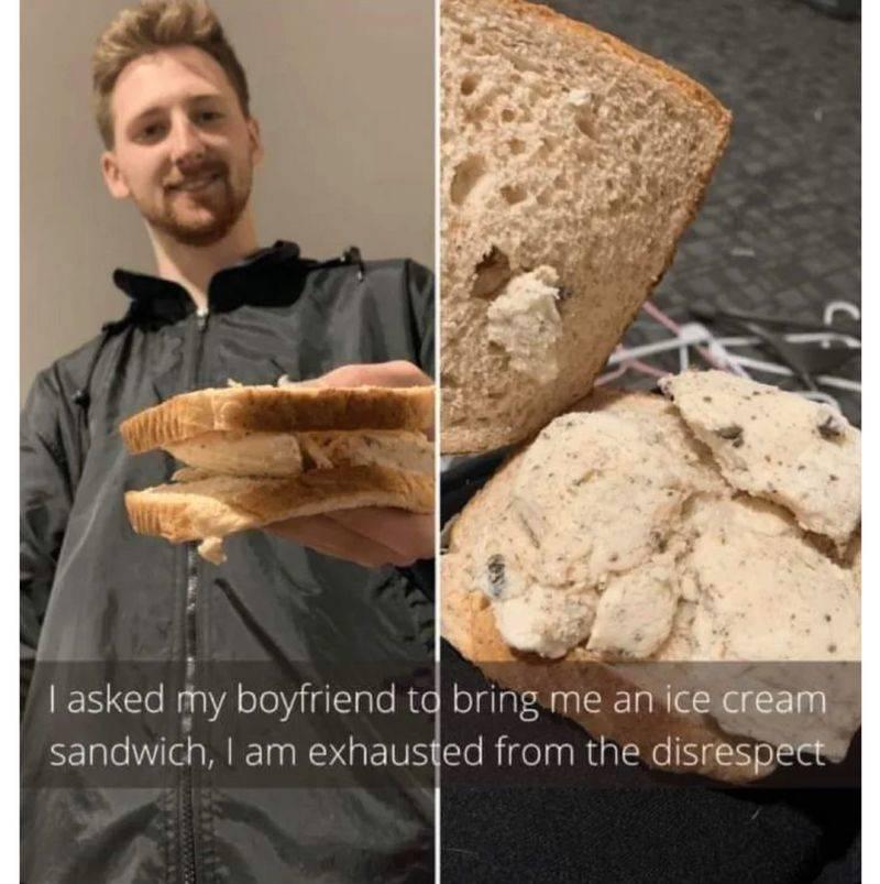 ice cream sandwich made with two slices of bread