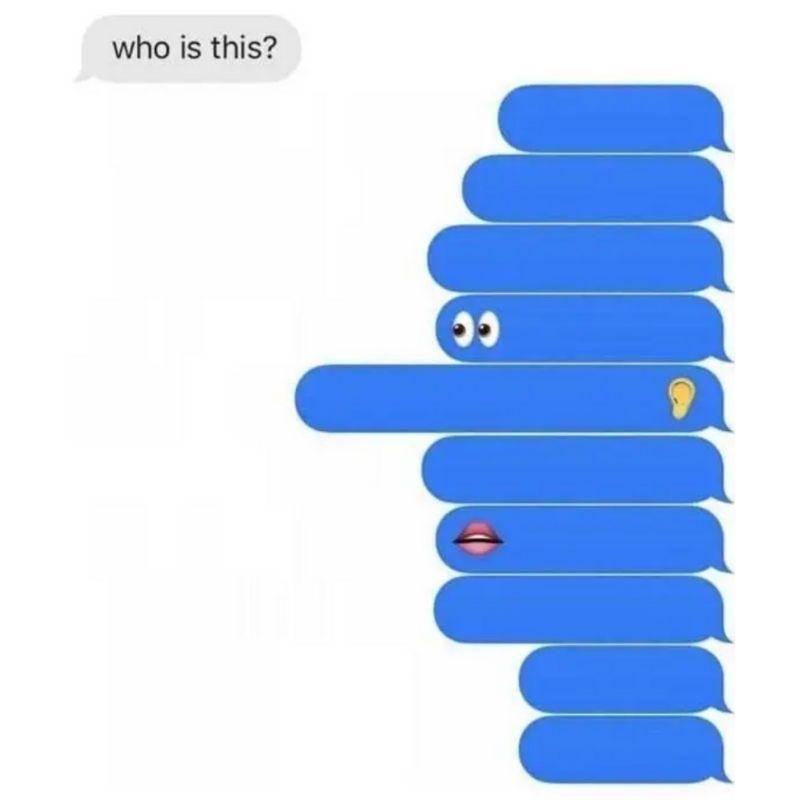 when asked who they are, person uses text bubbles and emojis to create a face shape