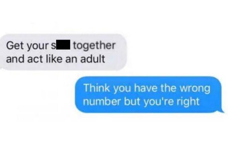 Person one: get yourself together and start acting like an adult. Person two: I think you have the wrong number but you're right