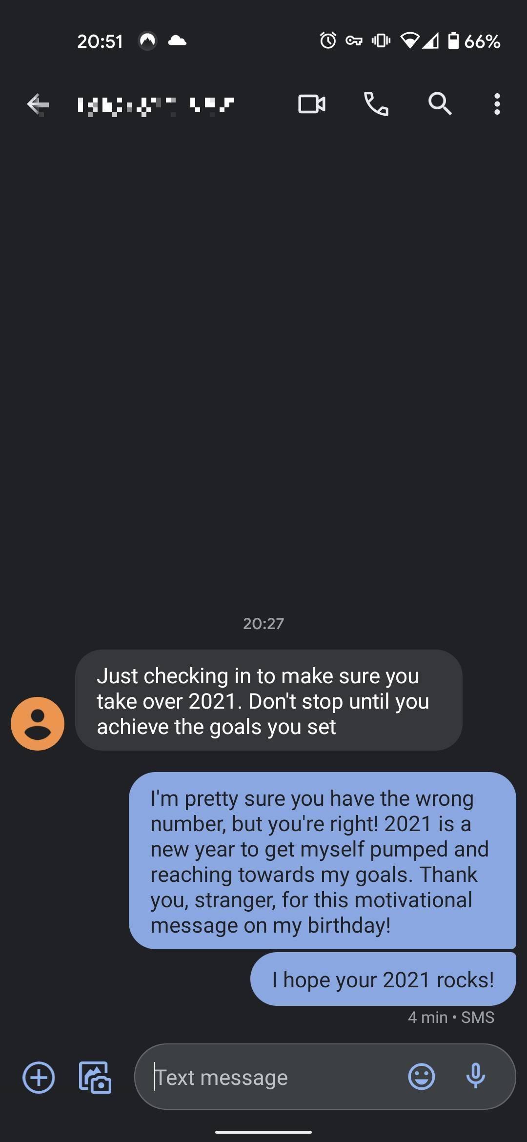 birthday message to the wrong person but it was a nice message