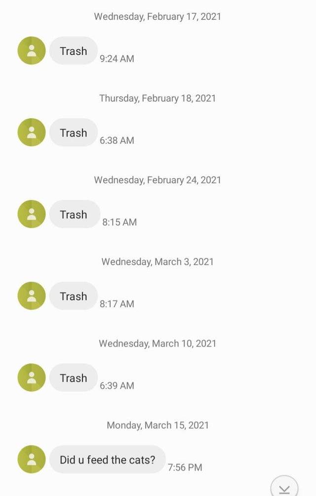 a bunch of text messages from a father to son that just say 