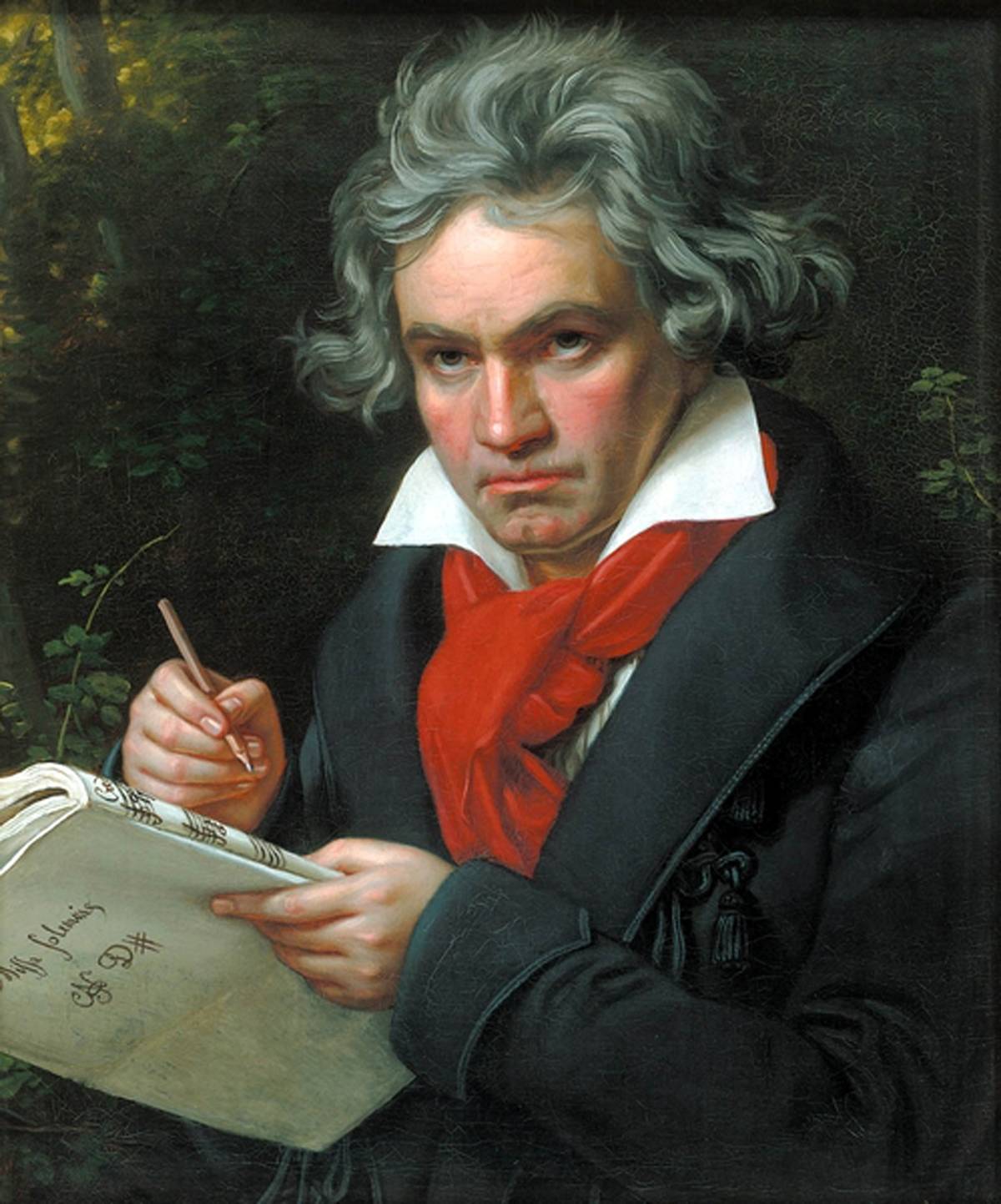 In this 1820 painting, a composer writes songs.