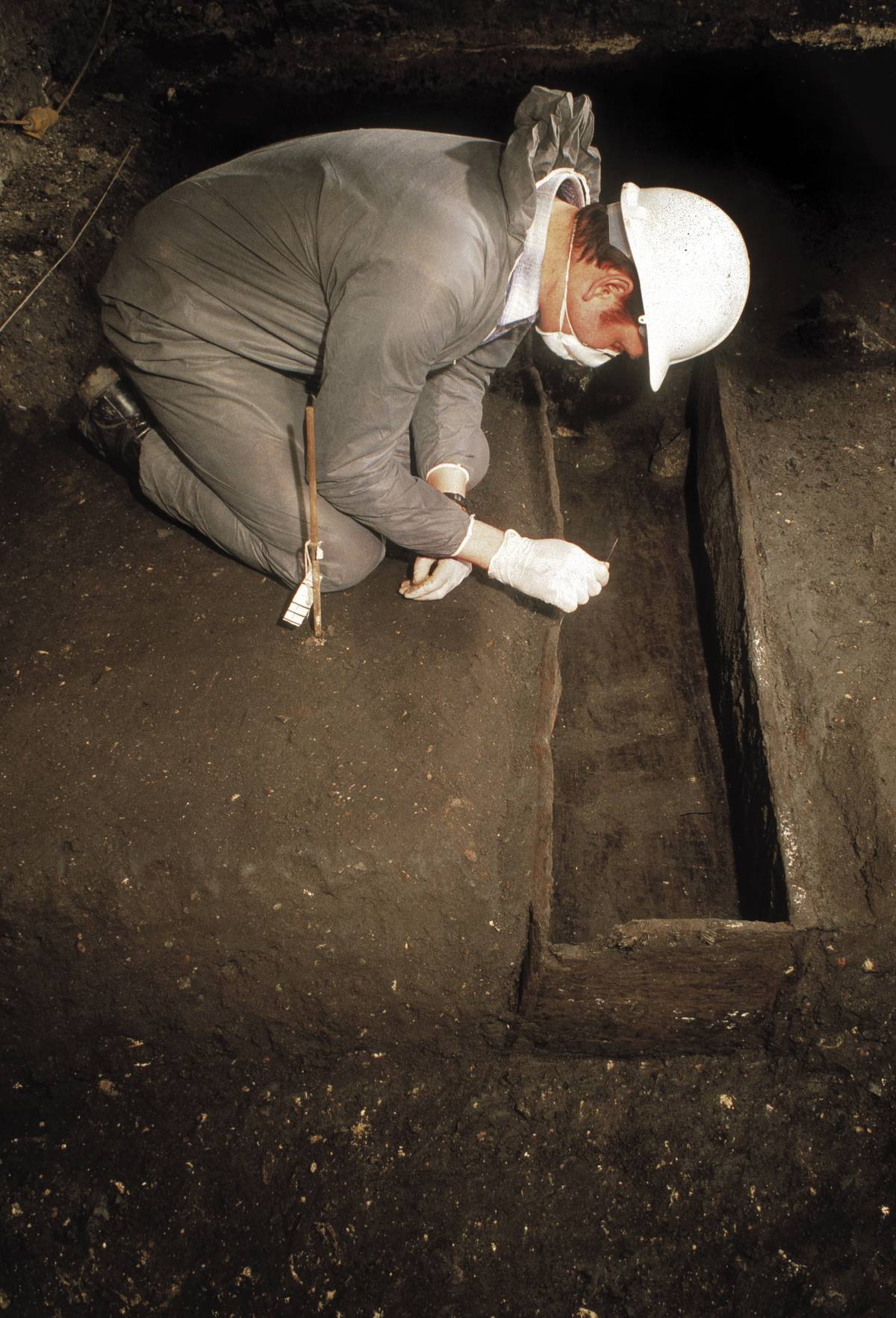 An archaeologist excavates in 1992.