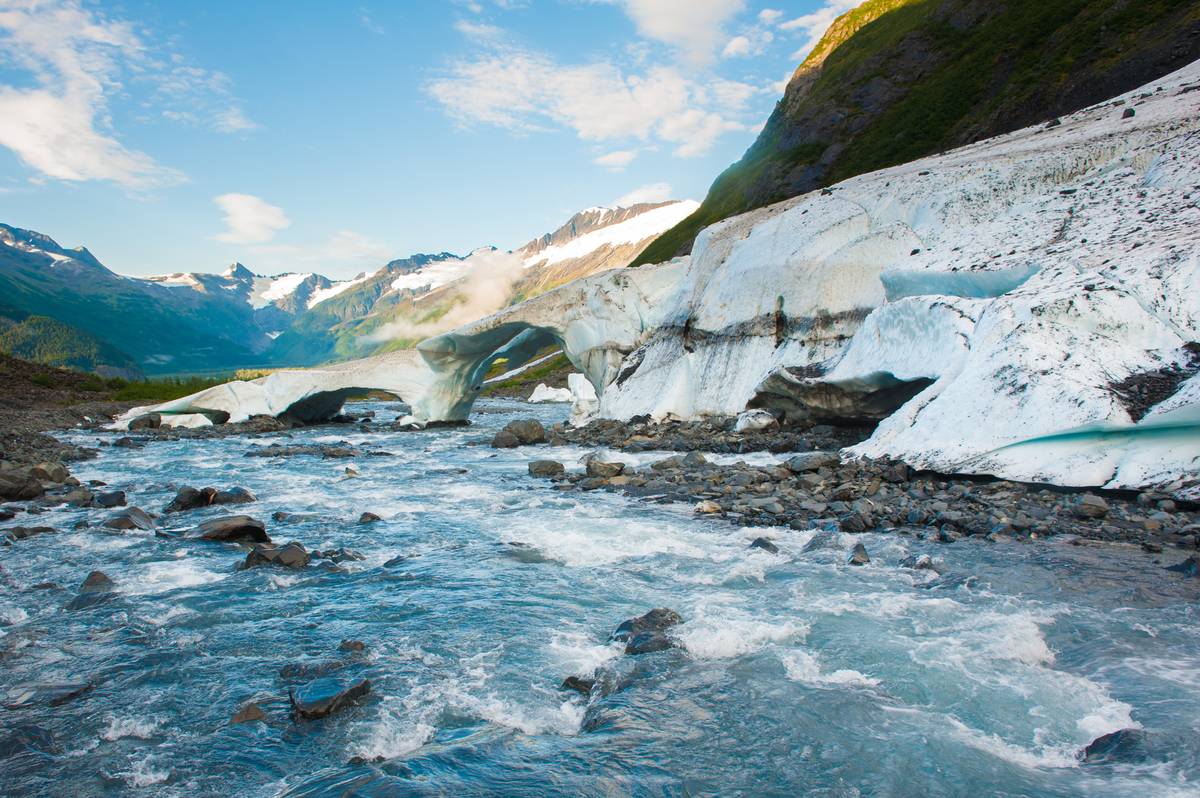 River rapids rush in Alaska.