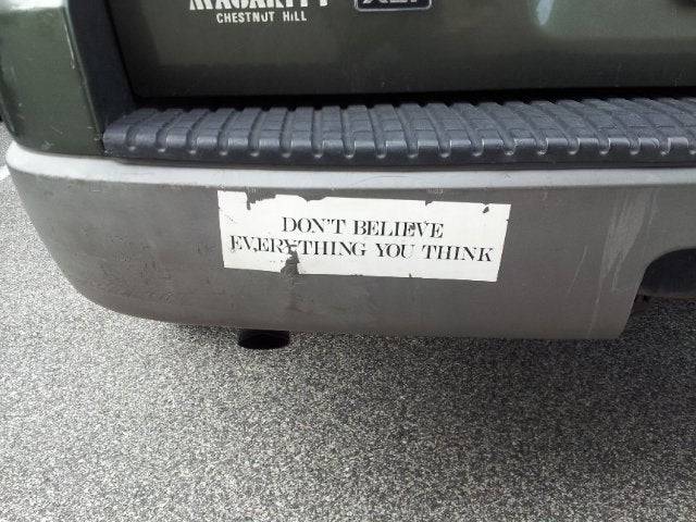 Bumper sticker: Don't believe everything you think