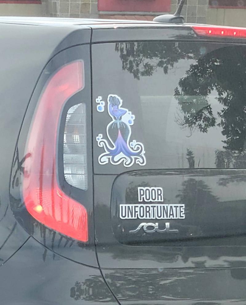 The Little Mermaid Ursula bumper sticker: Poor unfortunate [car logo] soul