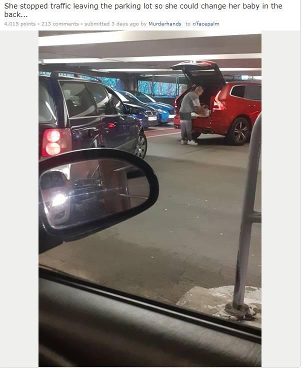 stopping to change baby in traffic