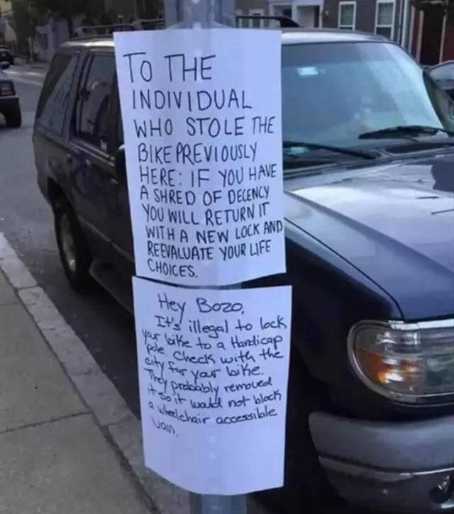 wheelchair access blocked by bike