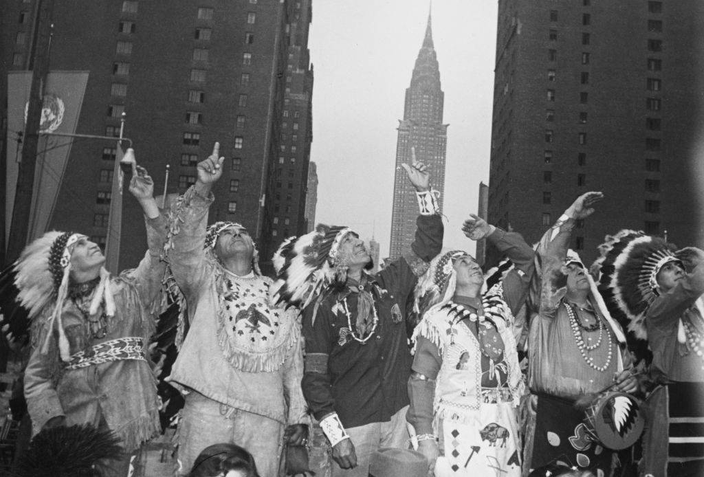 Six Chiefs of the Iroquois Confederacy's Six Nations, each dressed in tribal robes