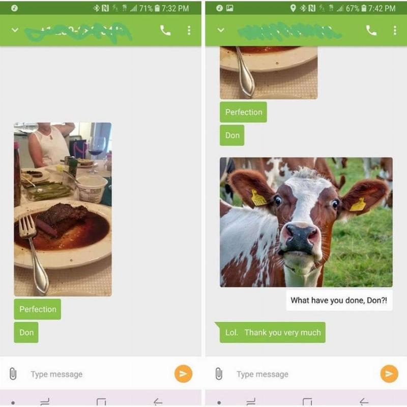 Picture of a steak sent to the wrong number. 