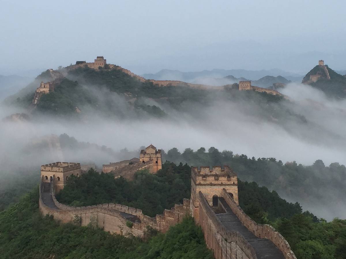 The Jinshanling section of the Great Wall of China is shrouded in cloud. 