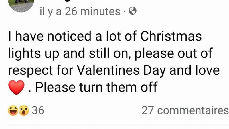 Tweet asking to take down Christmas lights. 