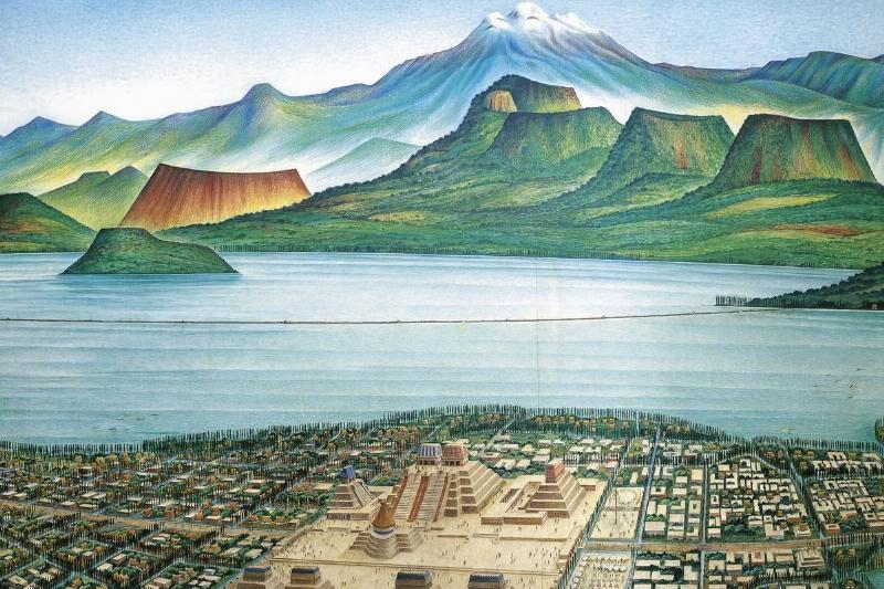 A graphic depicting Tenochtitlan, the ancient capital of the Aztec empire.