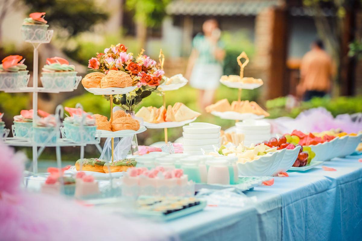 Food on table at wedding celebration 