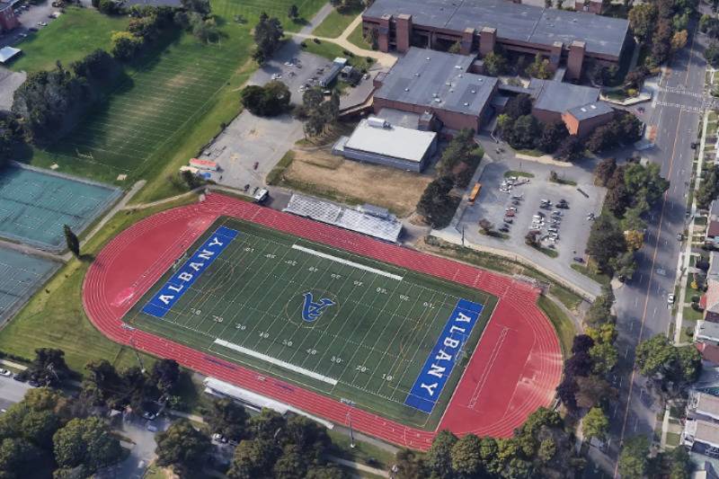 Albany High school athletic field aerial view