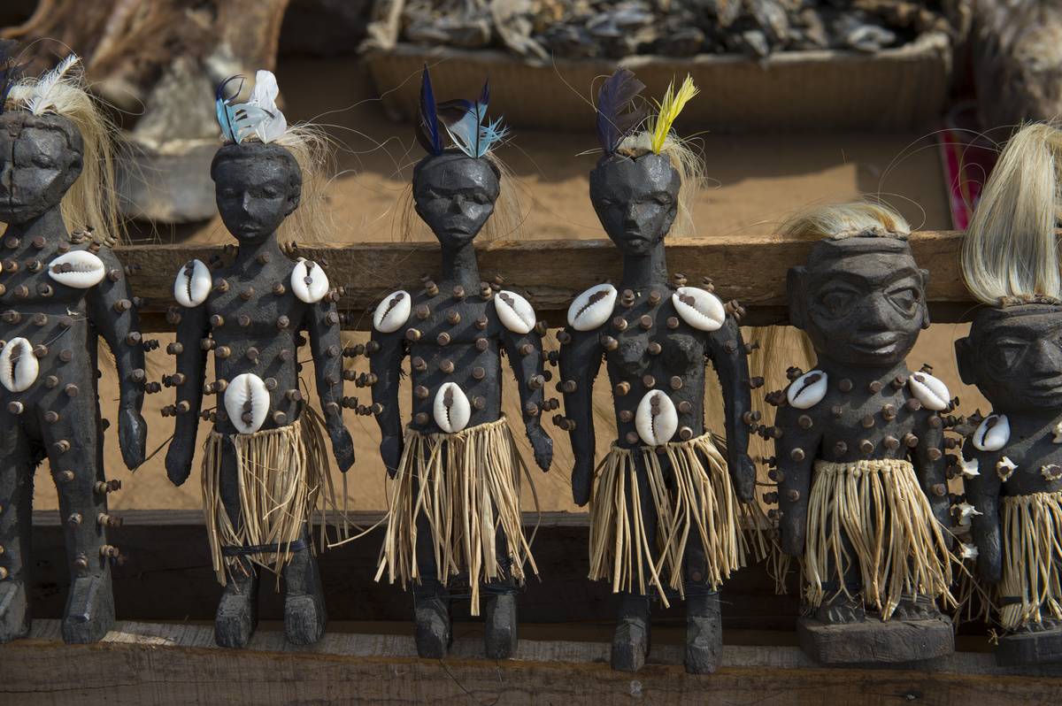 Voodoo dolls on the Akodessewa Fetish Market, in Lome, Togo