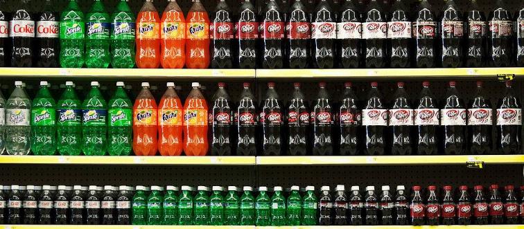 Soft drink aisle in grocery store
