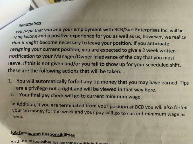 Policy for quitting at a workplace 