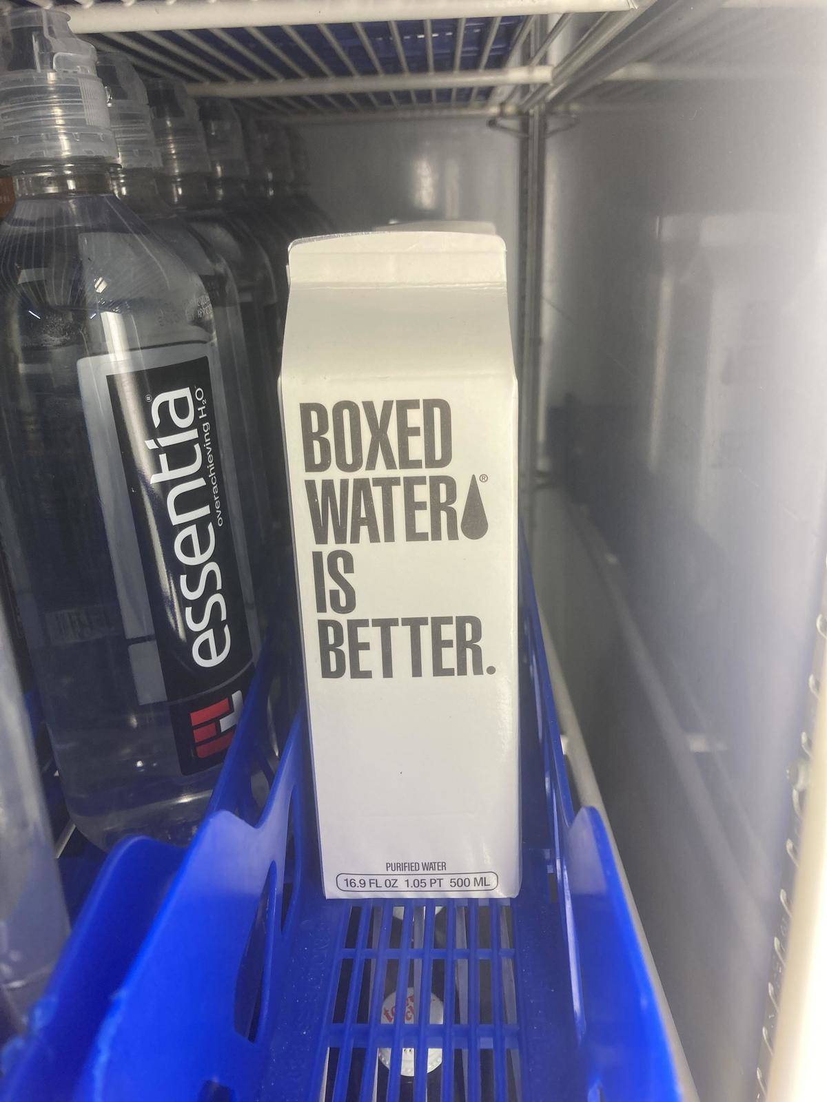 boxed water in a fridge
