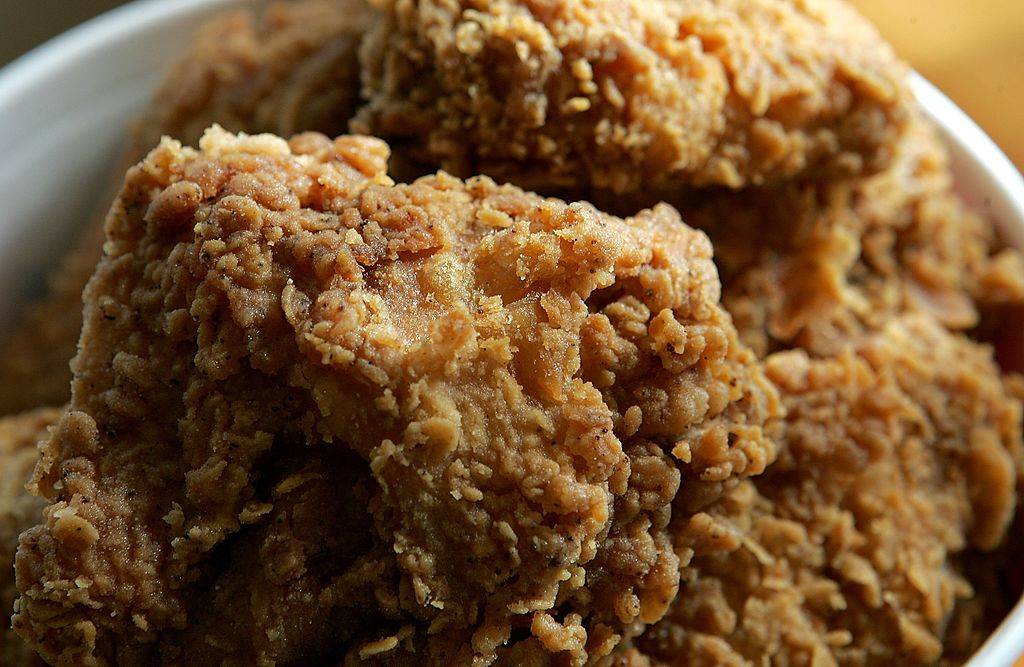 A bucket of KFC Extra Crispy fried chicken