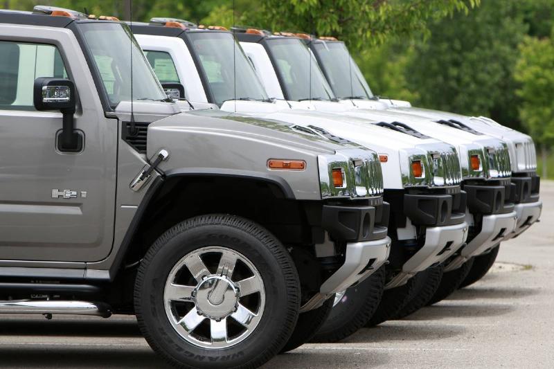 General Motors Corp. Hummer vehicles sit on display at Humme
