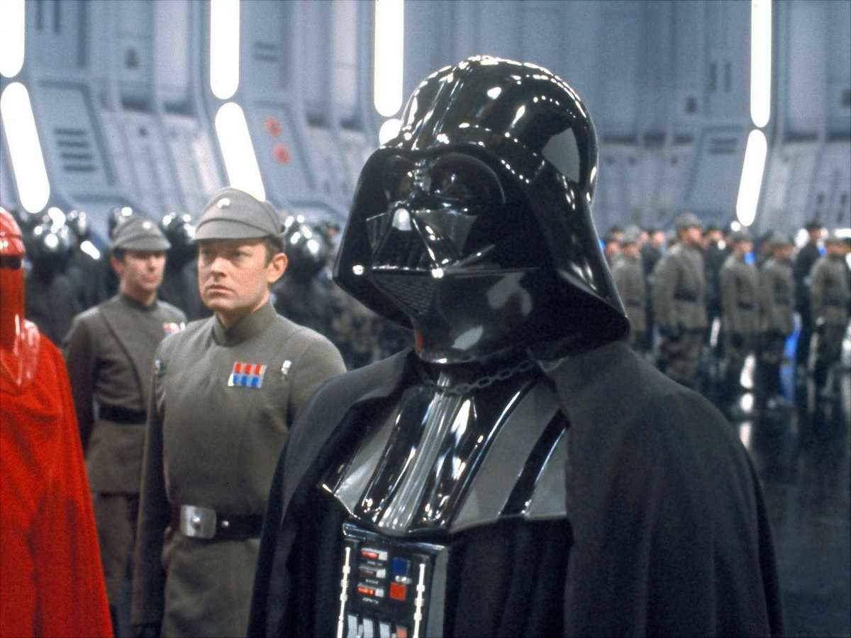 Darth Vader standing among Imperial forces in Star Wars Return of the Jedi