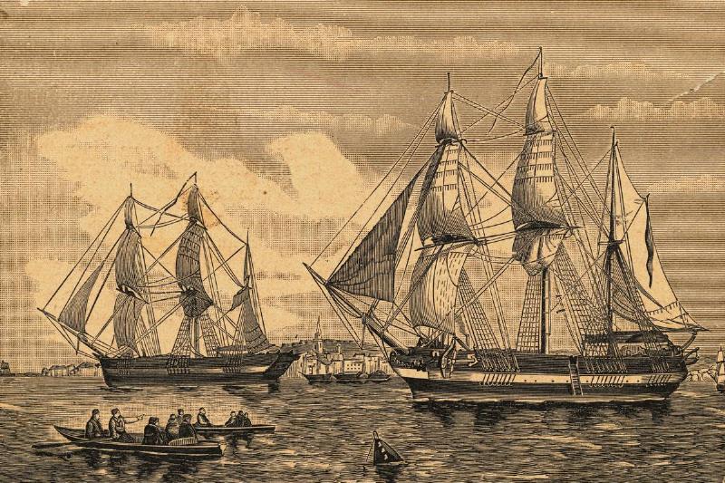 Engraving of HMS Erebus and HMS Terror