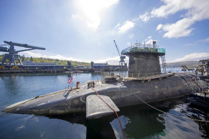 Vanguard-class submarine HMS Vigilant, one of the UK's four nuclear warhead-carrying submarines at HM Naval Base Clyde, Faslane, west of Glasgow, Scotland on April 29, 2019.