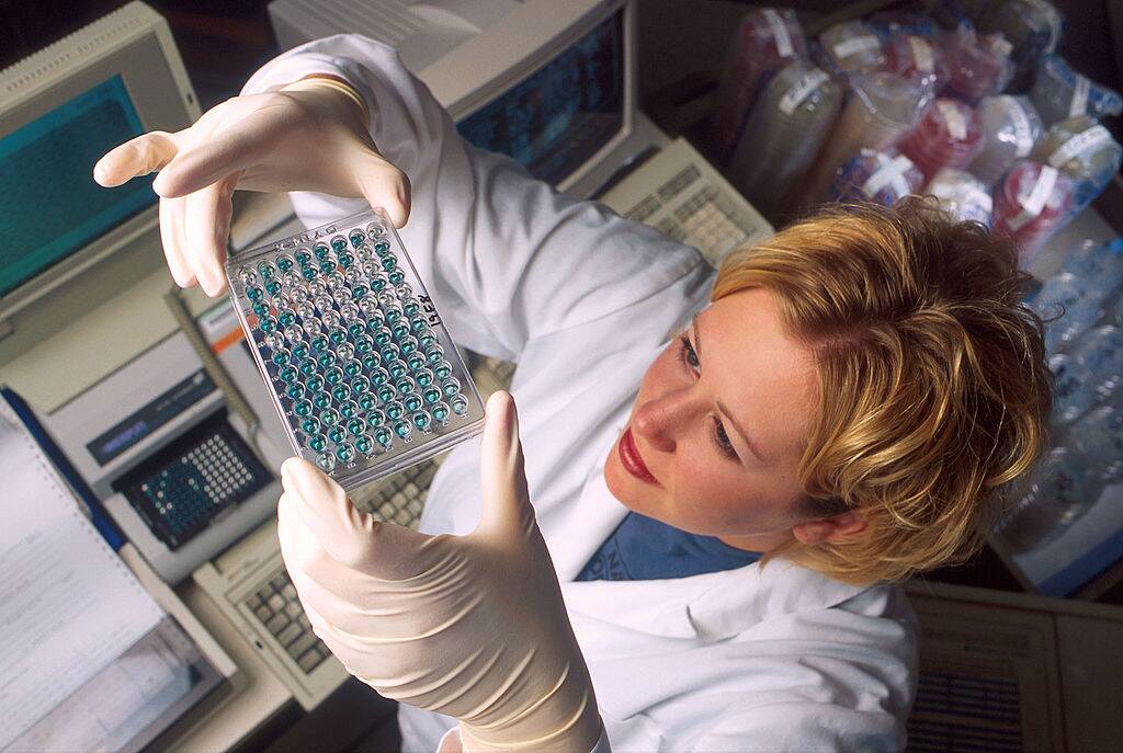 woman holding up samples