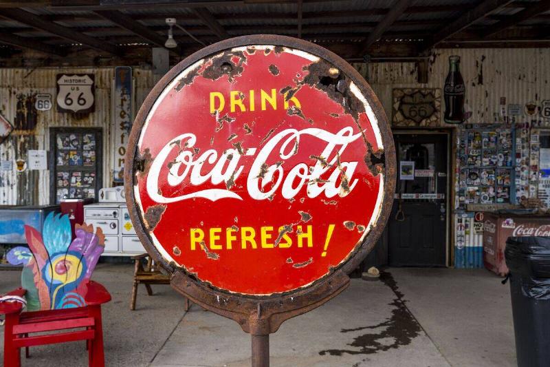 Antique Coca Cola sign along roadside gas station on Route 66, Arizona