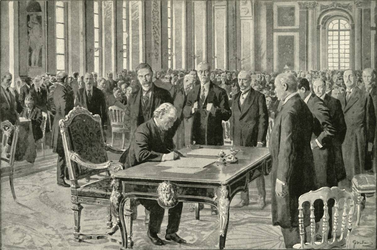 The Prime Minister Of Great Britain Signing The Peace Treaty