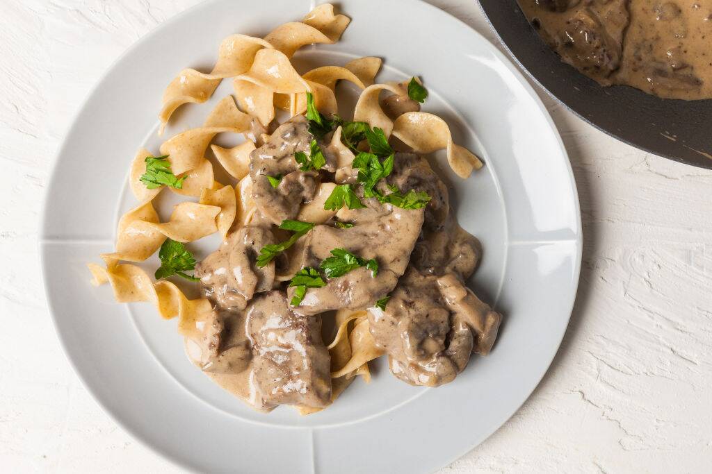 Beef Stroganoff with mushrooms and noodles
