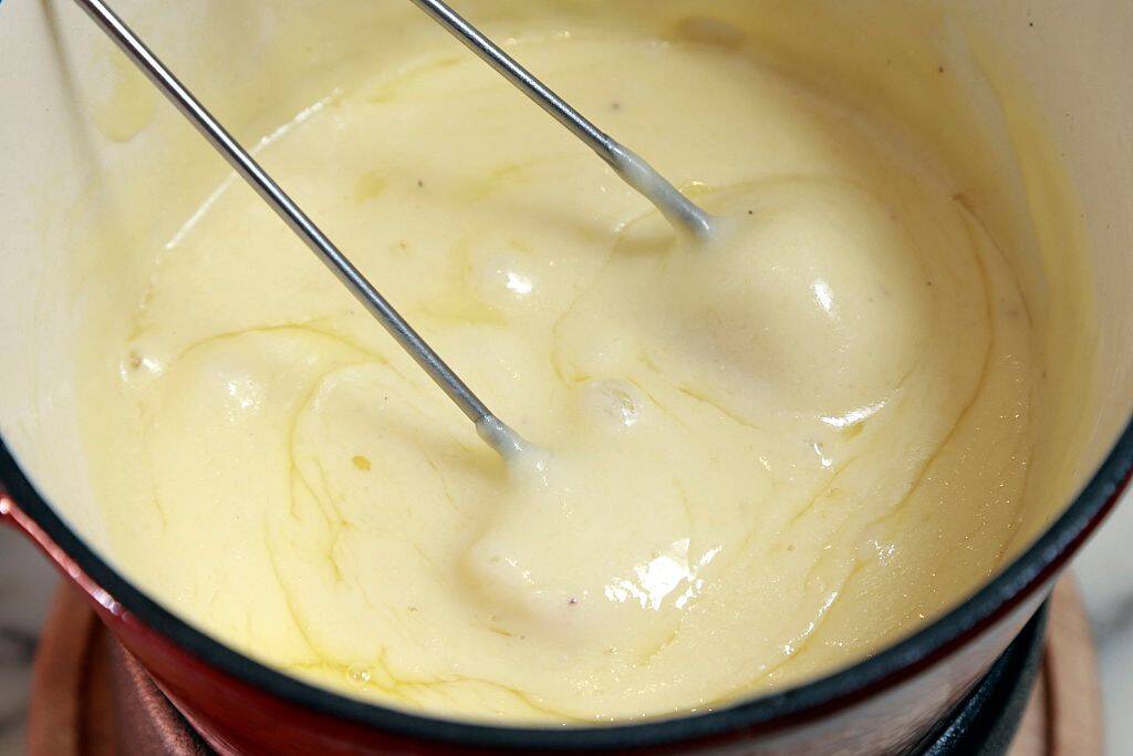 cheese fondue in a pot
