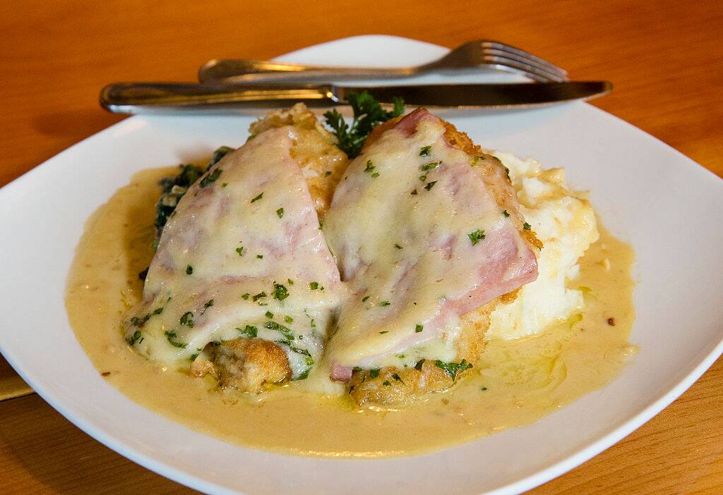 chicken cordon bleu on a plate
