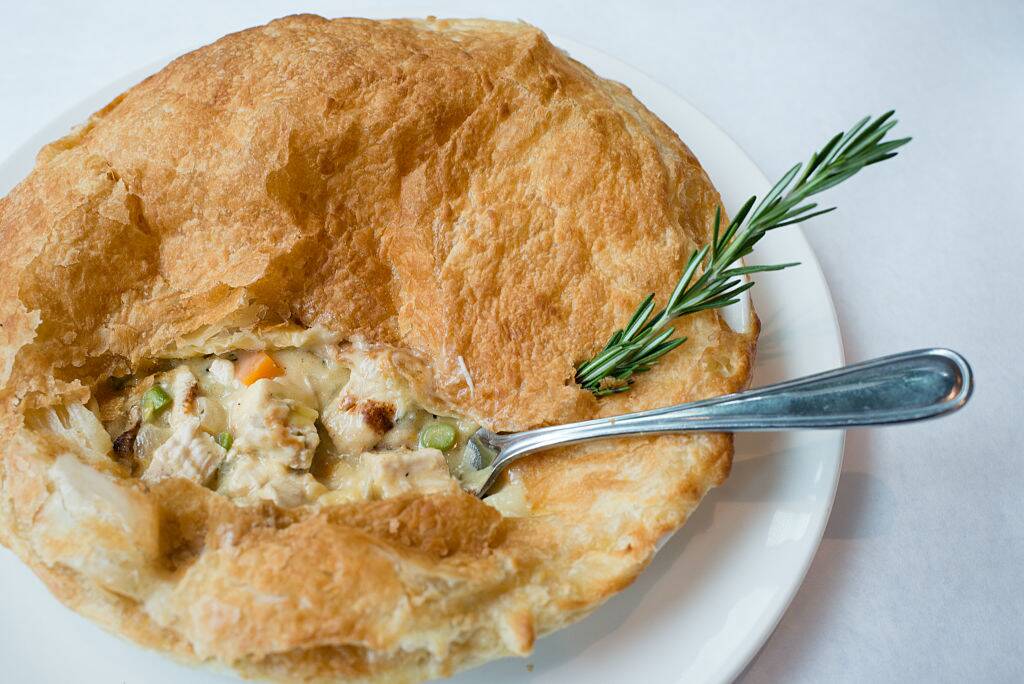 chicken pot pie cut open