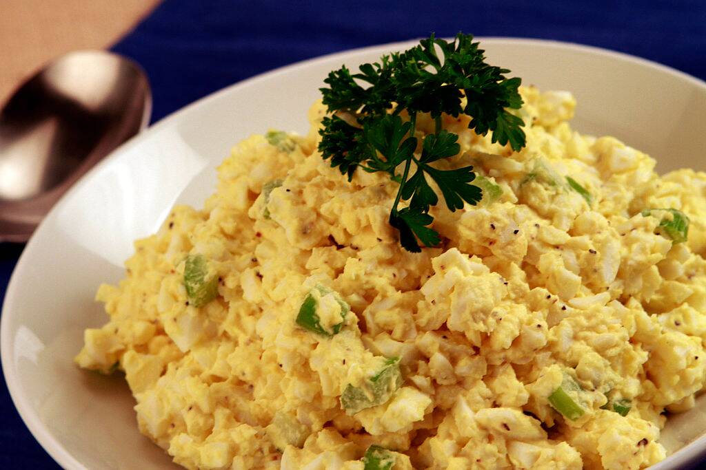 egg salad with parsley garnish