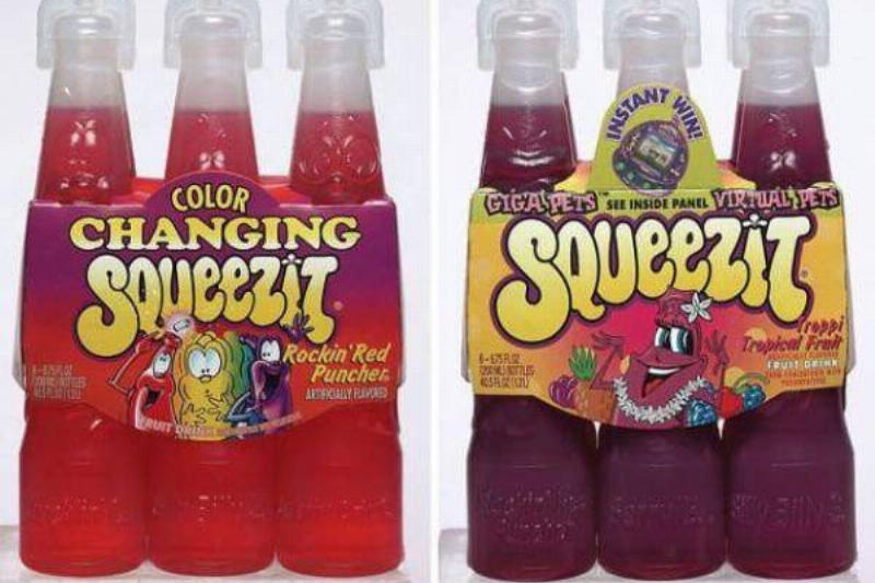 red and purple bottles of squeezit